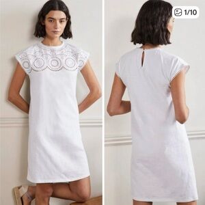 Boden White Eyelet Detail Cotton Dress